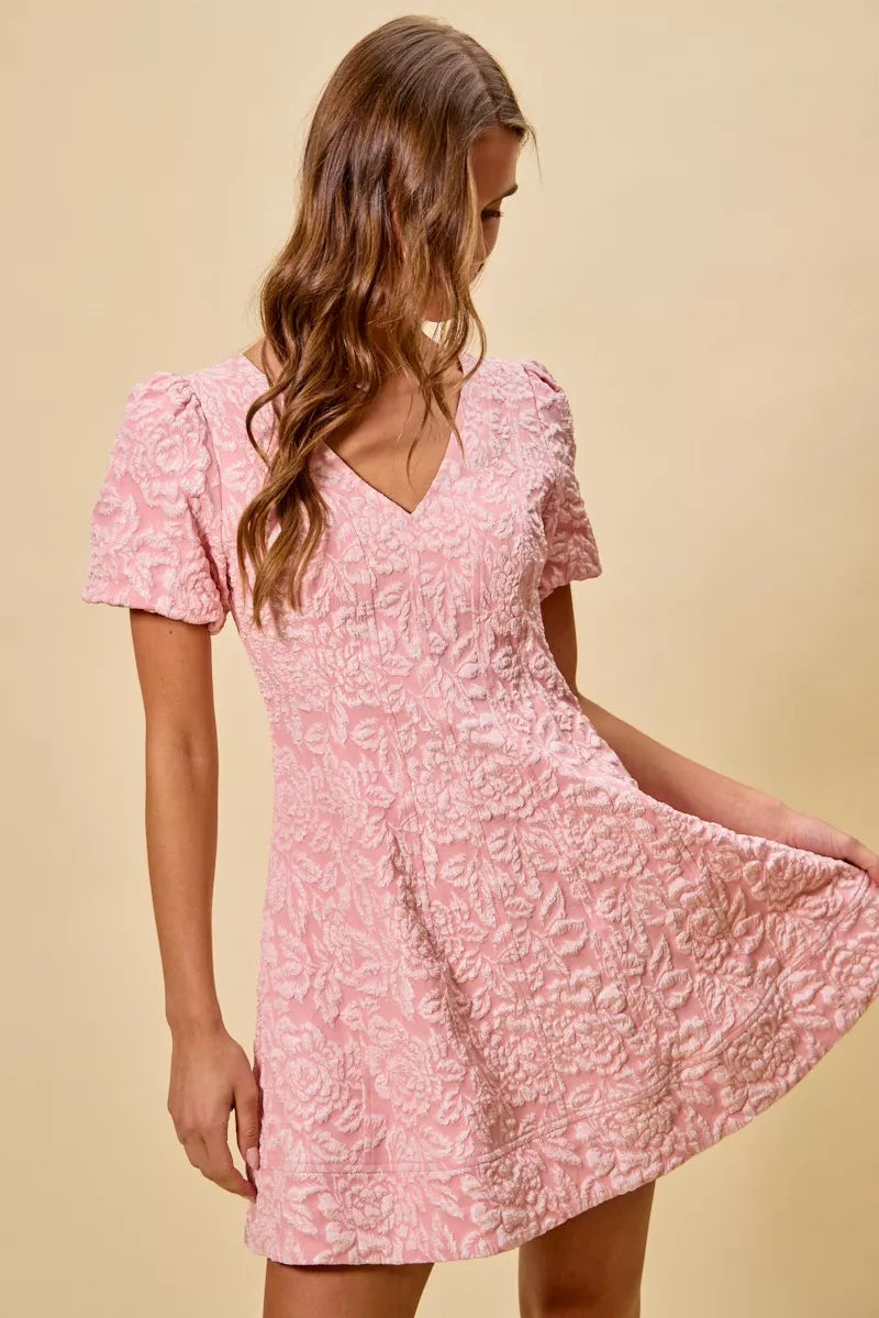 SO ME Floral Jacquard Fit And Flare Daily Mini Dress