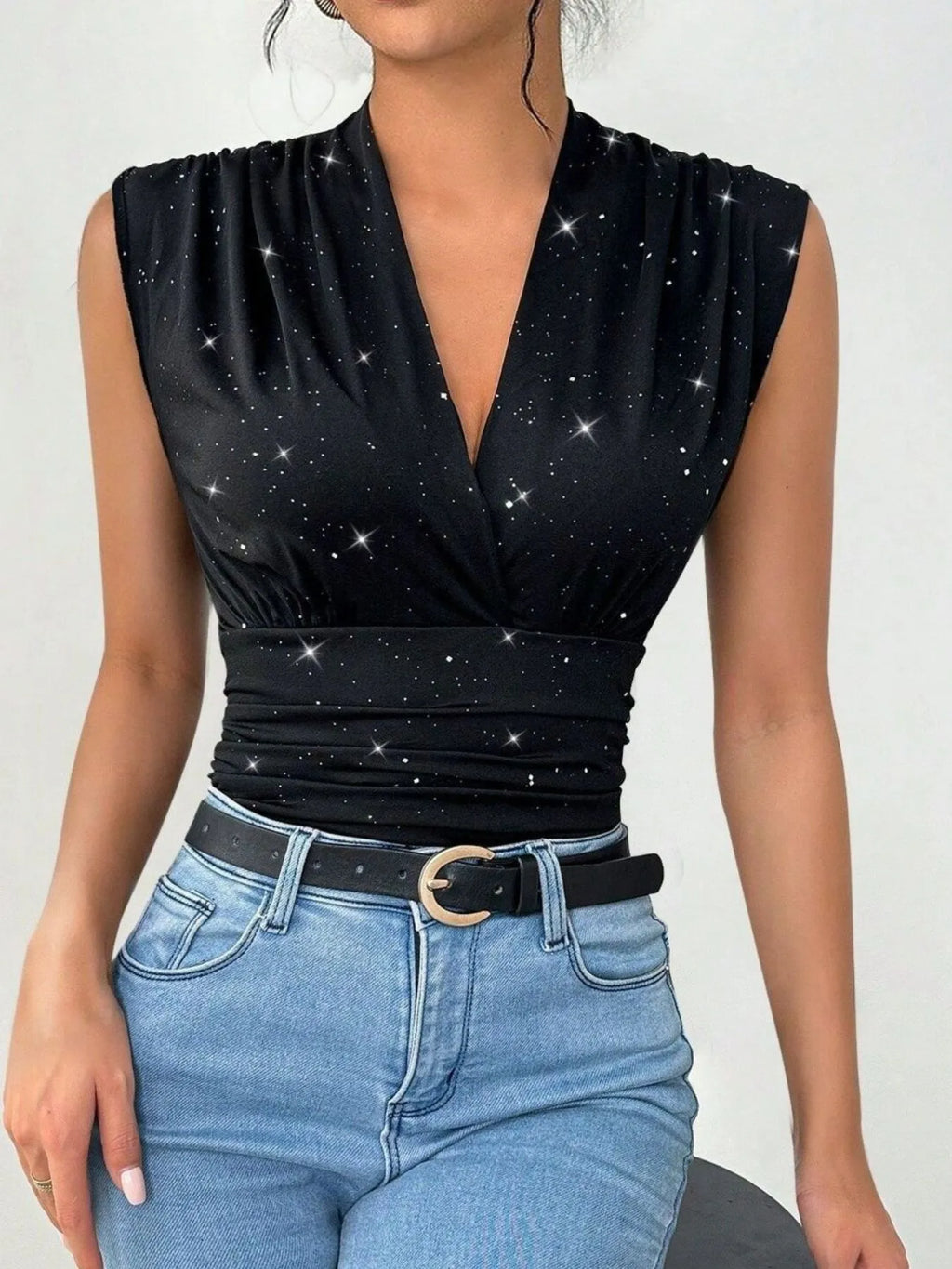Surplice Sleeveless Slim Blouse