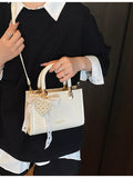 Braided Handle Pearl Decor Crossbody Bag