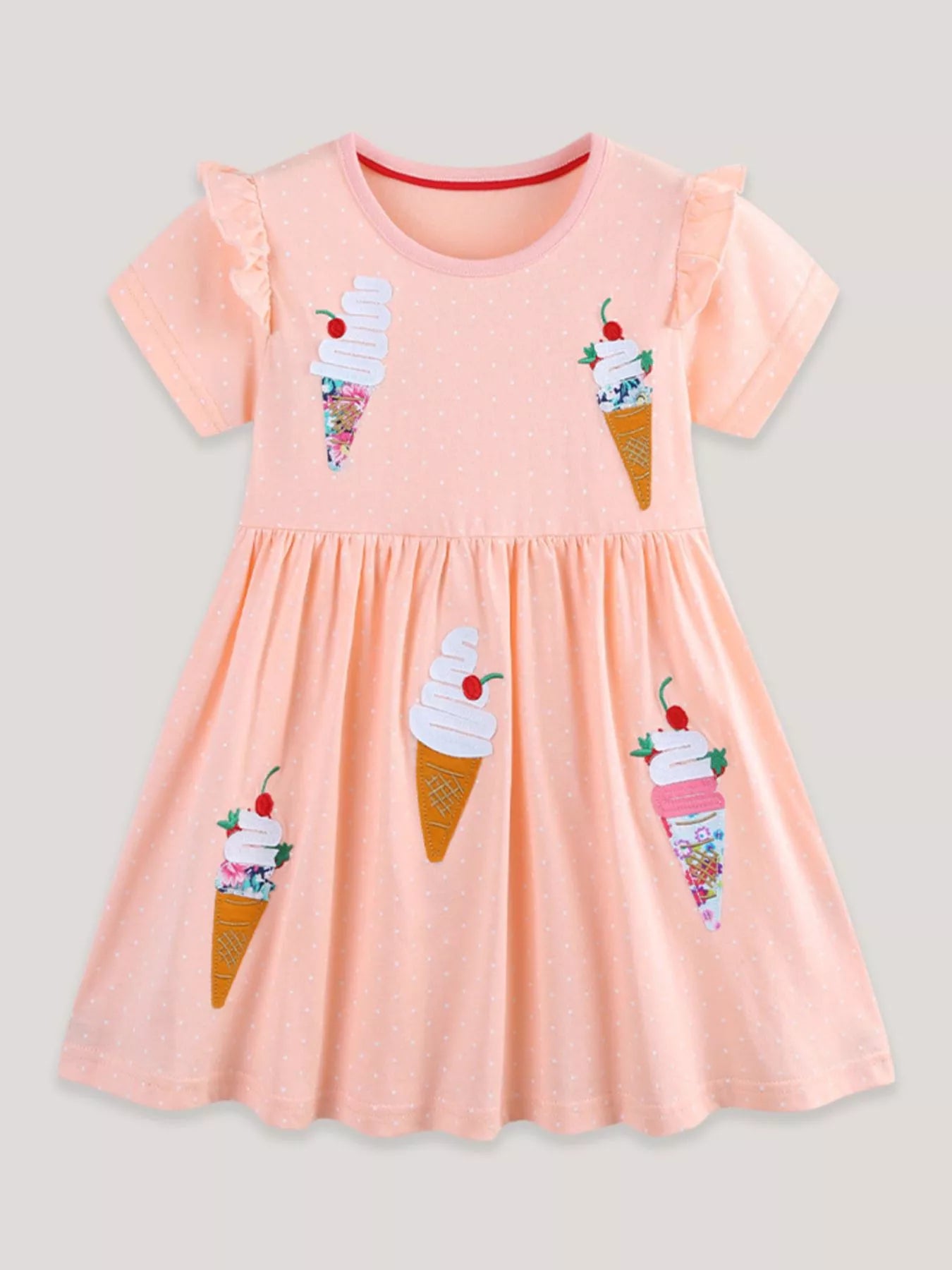 Children's Ice Cream Applique Round Neck Dress