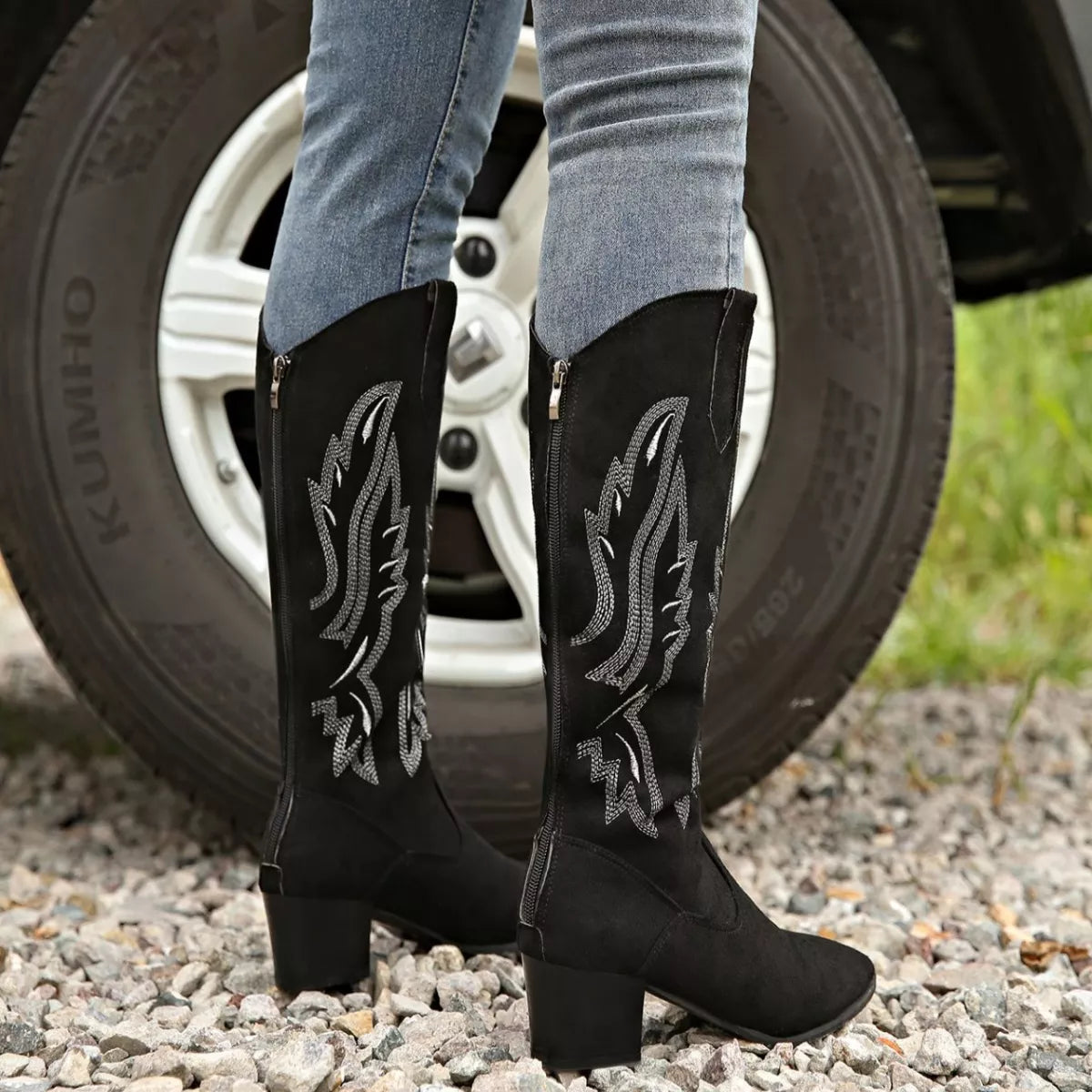 Point Toe Block Heels Boots