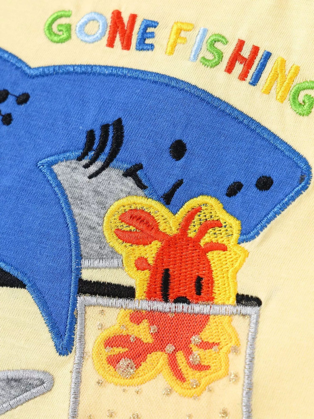 Children's Shark Embroidered Round Neck Tee and Shorts Set