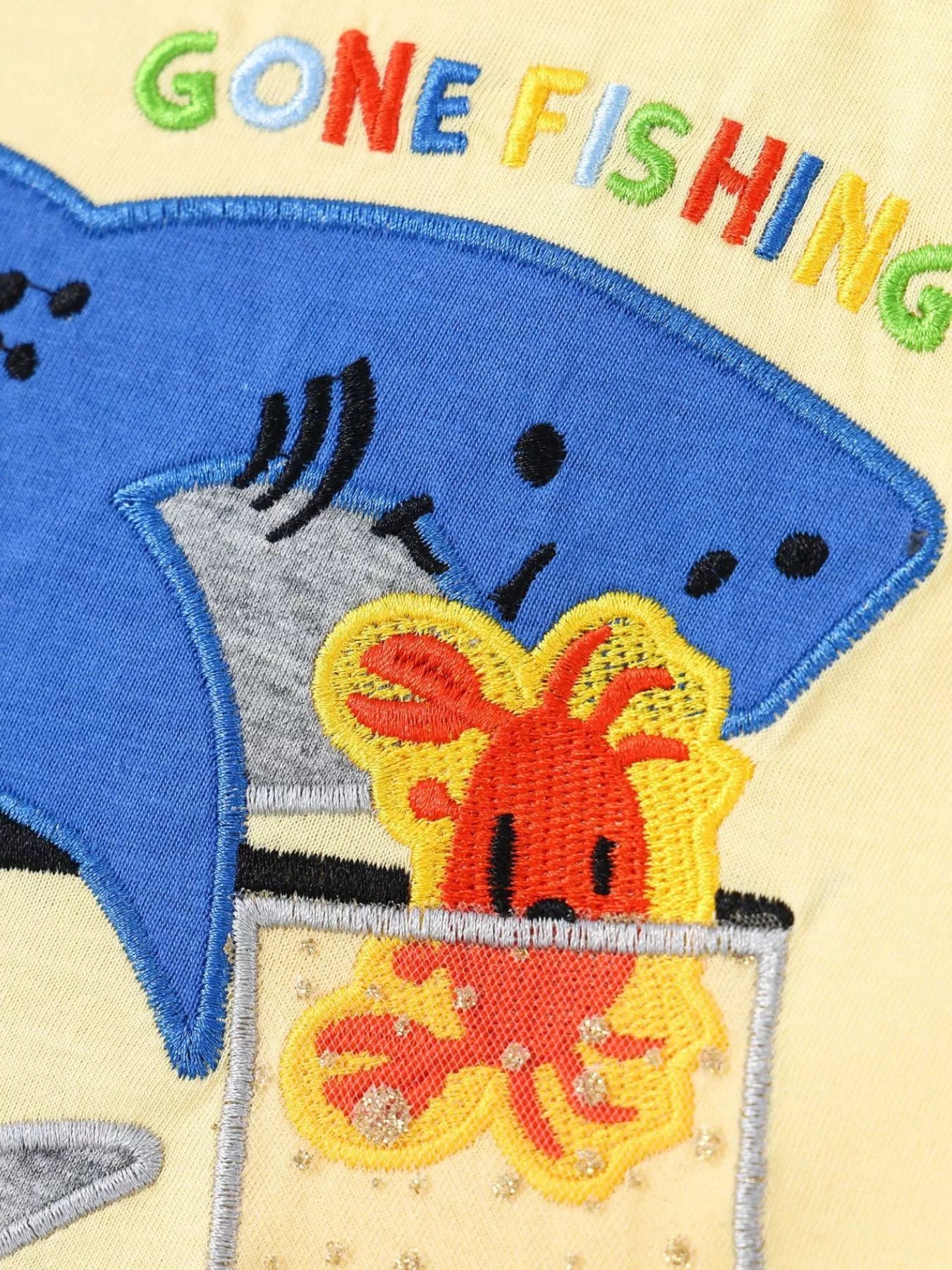 Children's Shark Embroidered Round Neck Tee and Shorts Set