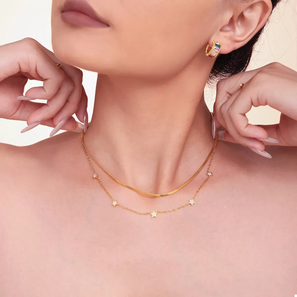 2-Piece 18K Gold-Plated Necklace with Zircon Accents