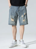 Men's Distressed Wide Leg Denim Shorts