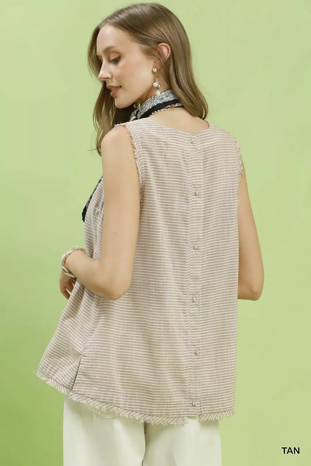 Umgee Stripe Fringe Trim Sleeveless Top
