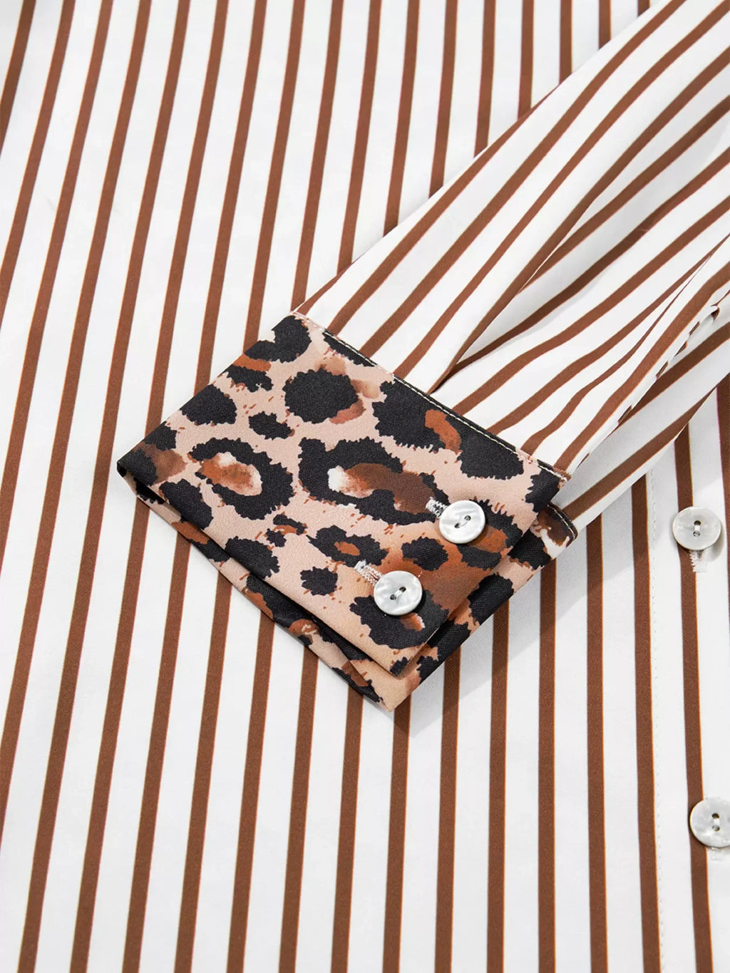 Striped Leopard Print Button Up Shirt Dress