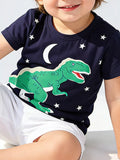 Children's Dinosaur Print Crew Neck Short Sleeve T-Shirt