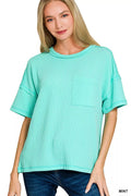 Zenana Raised Rib Exposed Seam Short Sleeve Top