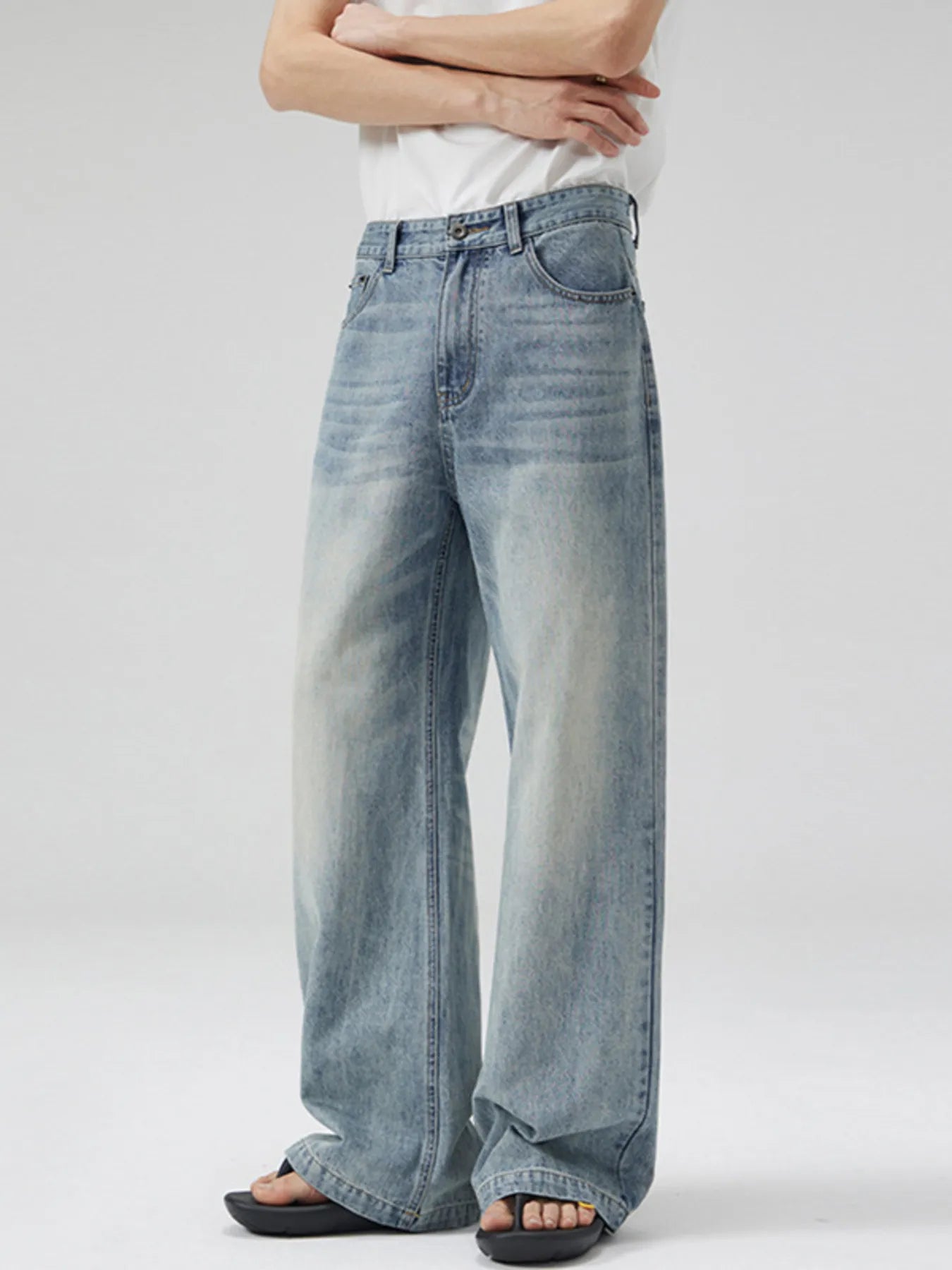 Men's Full Size Washed Wide Leg Jeans Plus Size