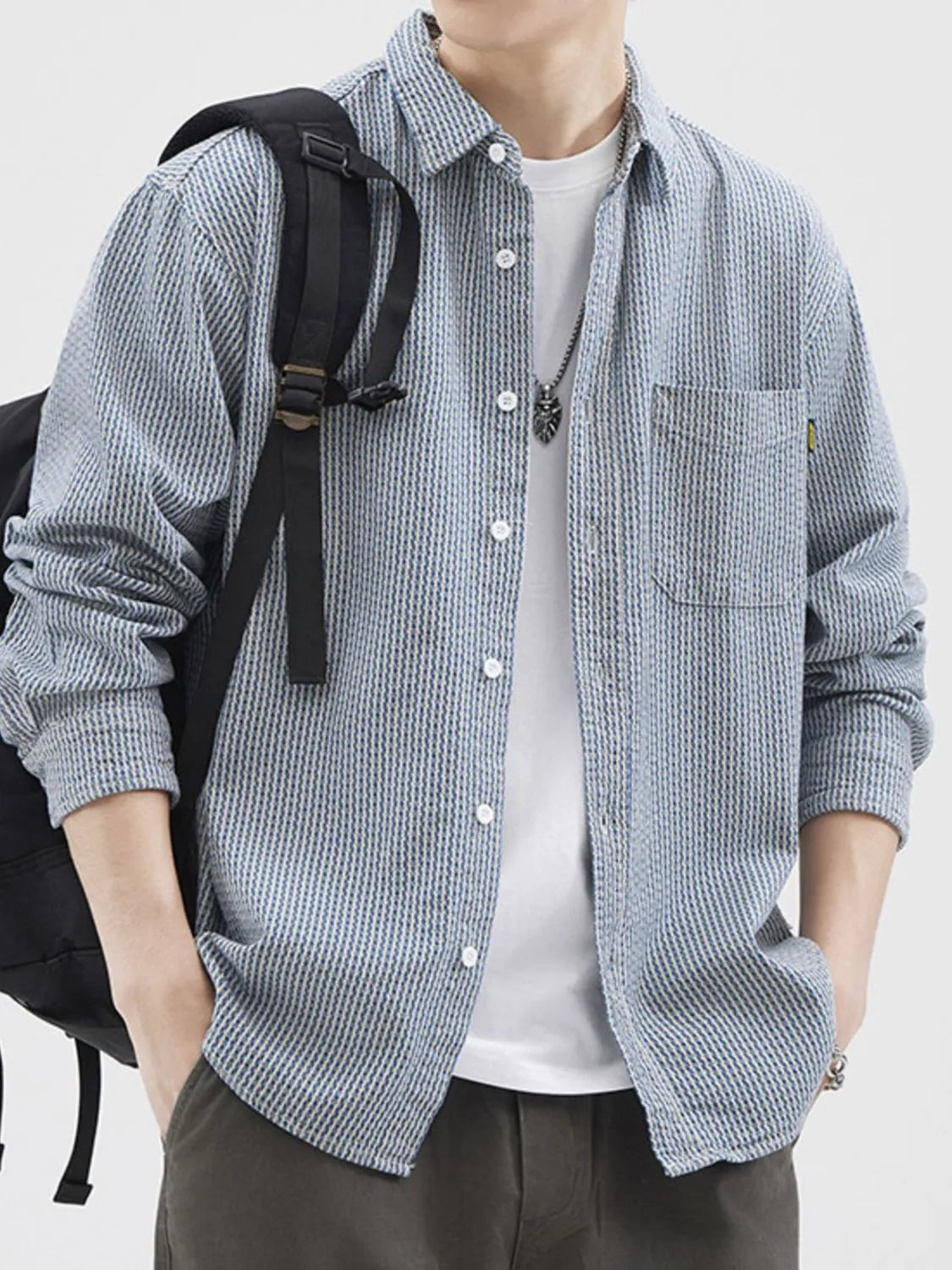 Men's Plus Size Striped Button Up Long Sleeve Shirt