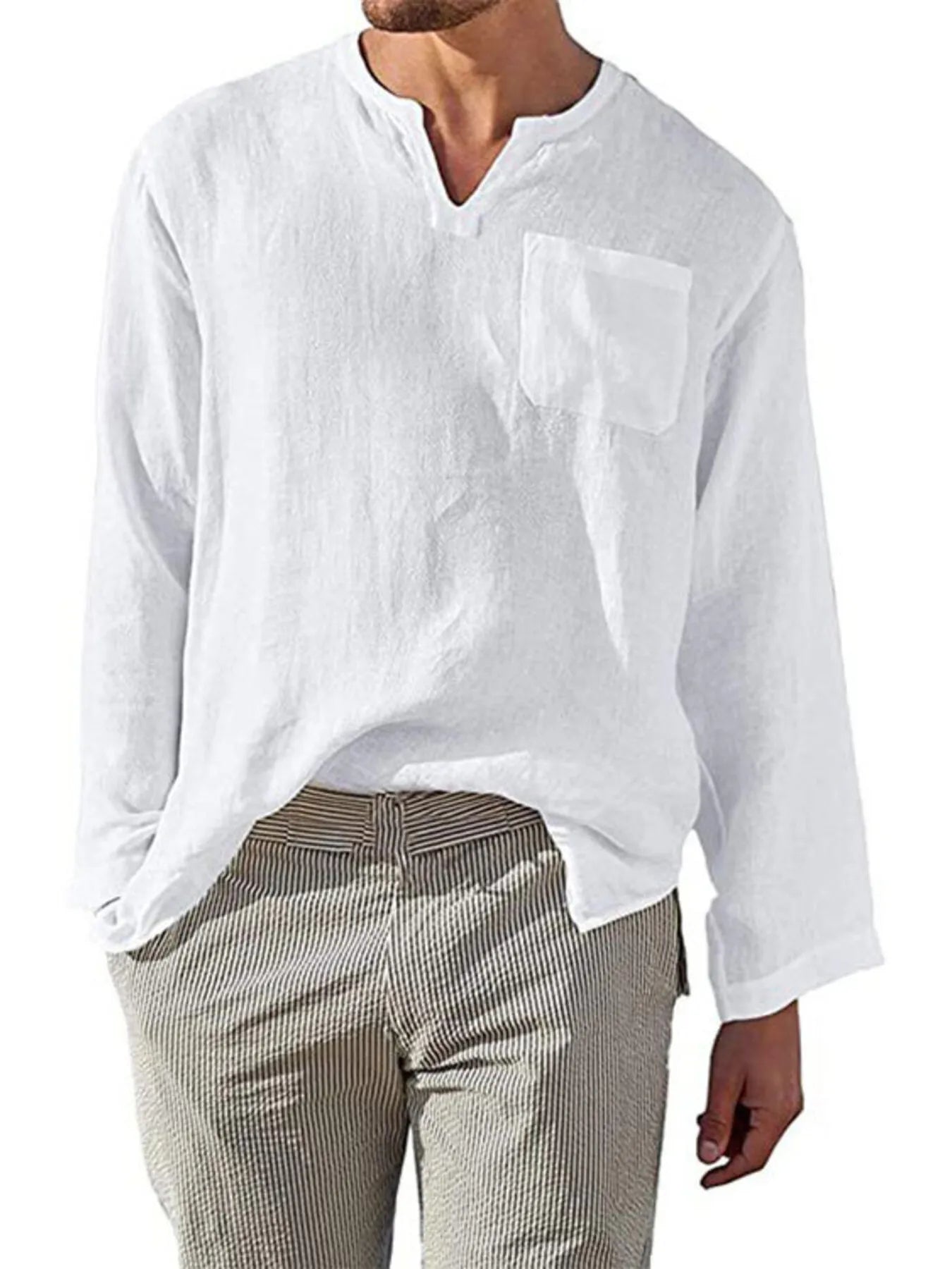 Men's Full Size Notched Long Sleeve Top Plus Size