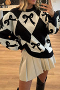 Bow Pattern Long Sleeve Contrast Sweater