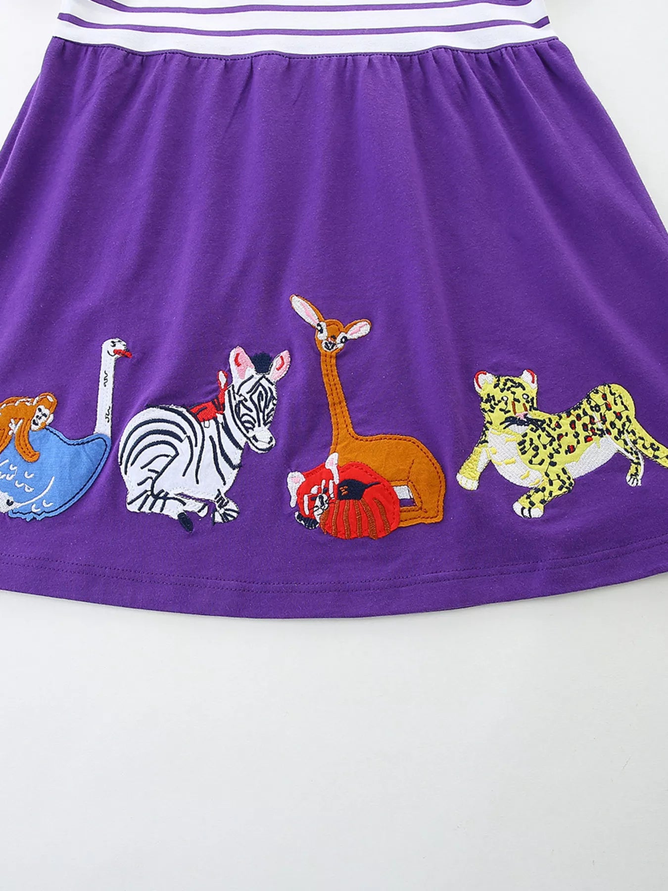 Children's Striped & Animal Embroidered Dress