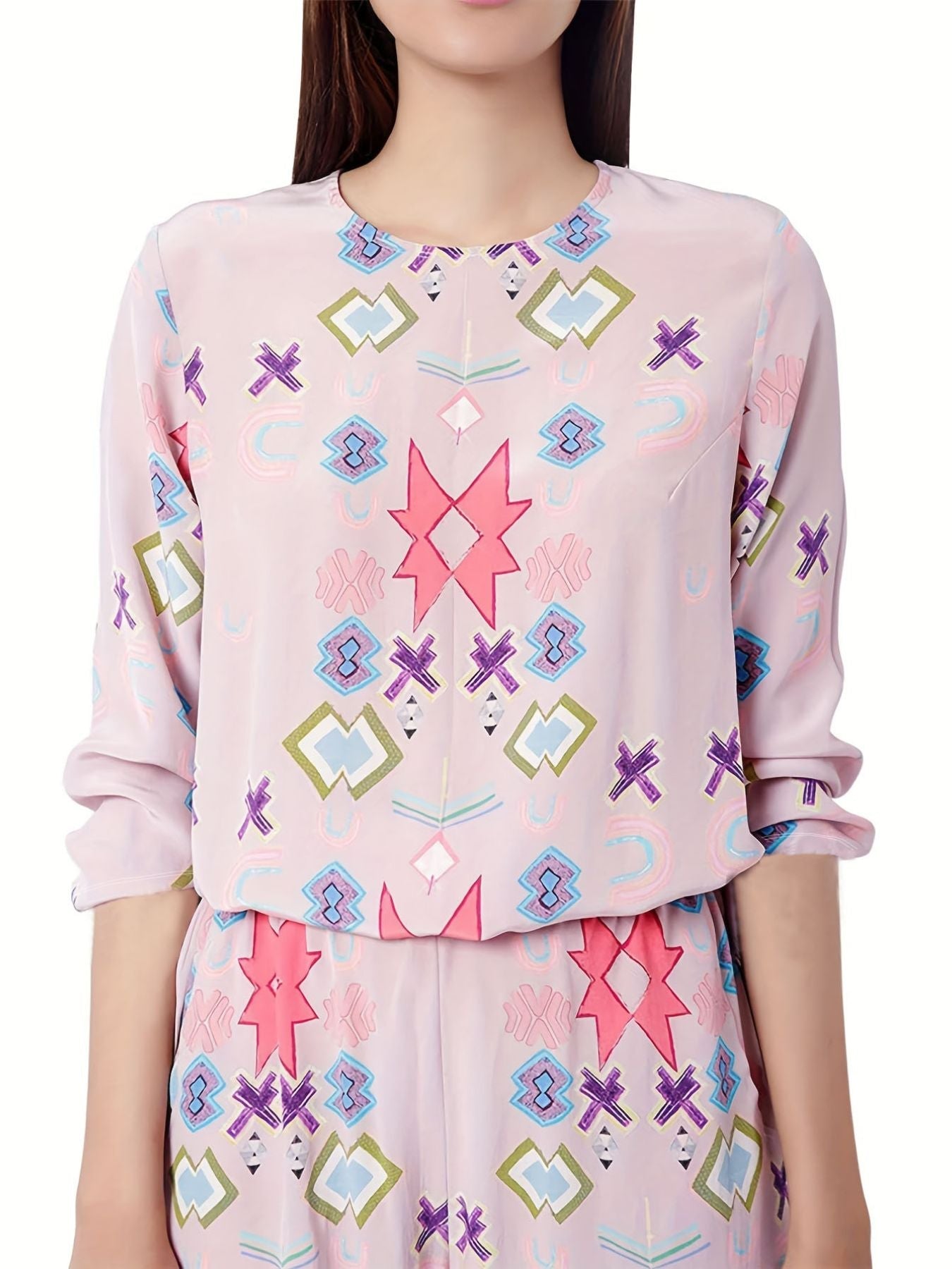 Printed Round Neck Long Sleeve Top and Pants Lounge Set