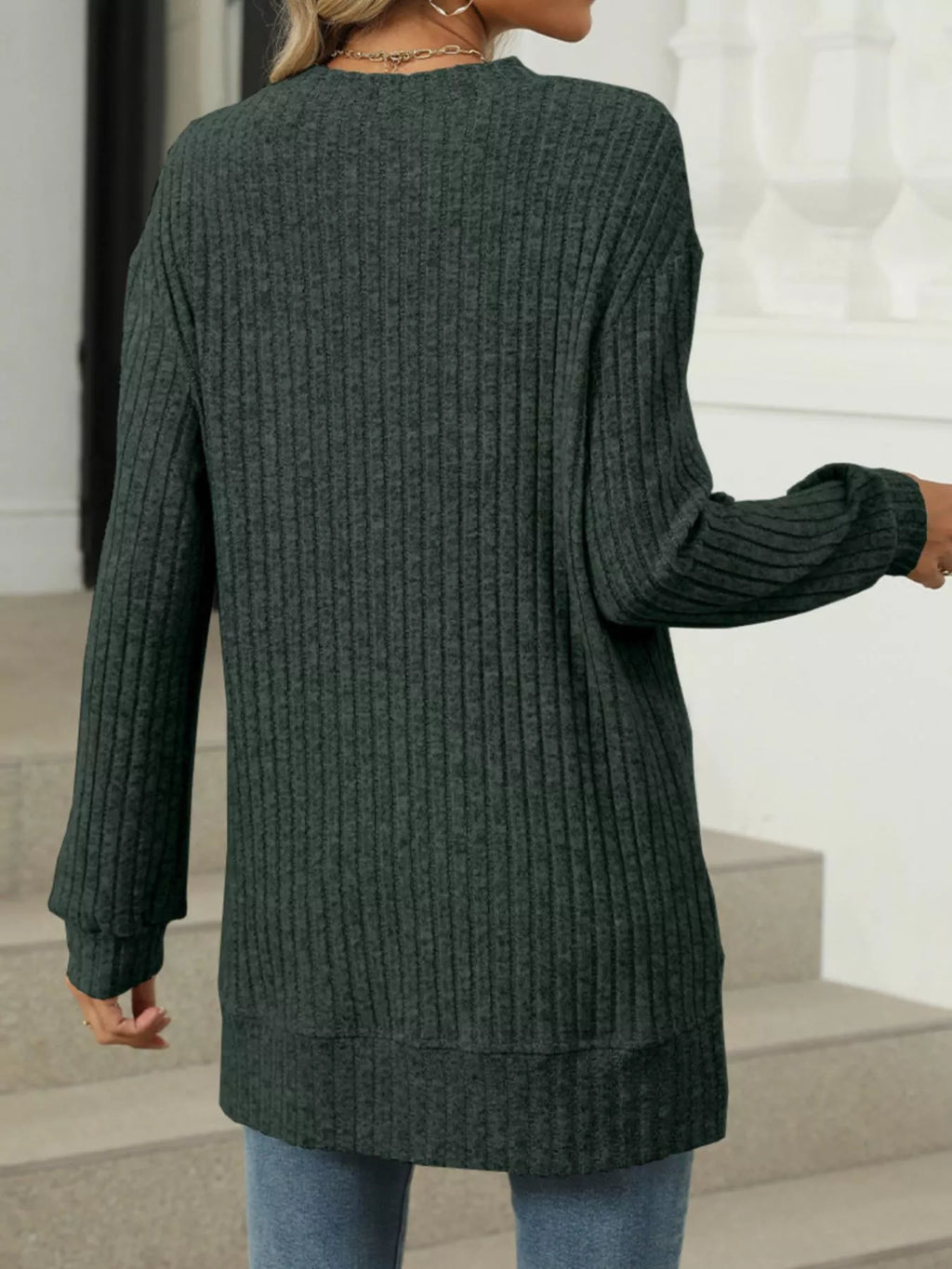 Ribbed Knit Round Neck Sweater