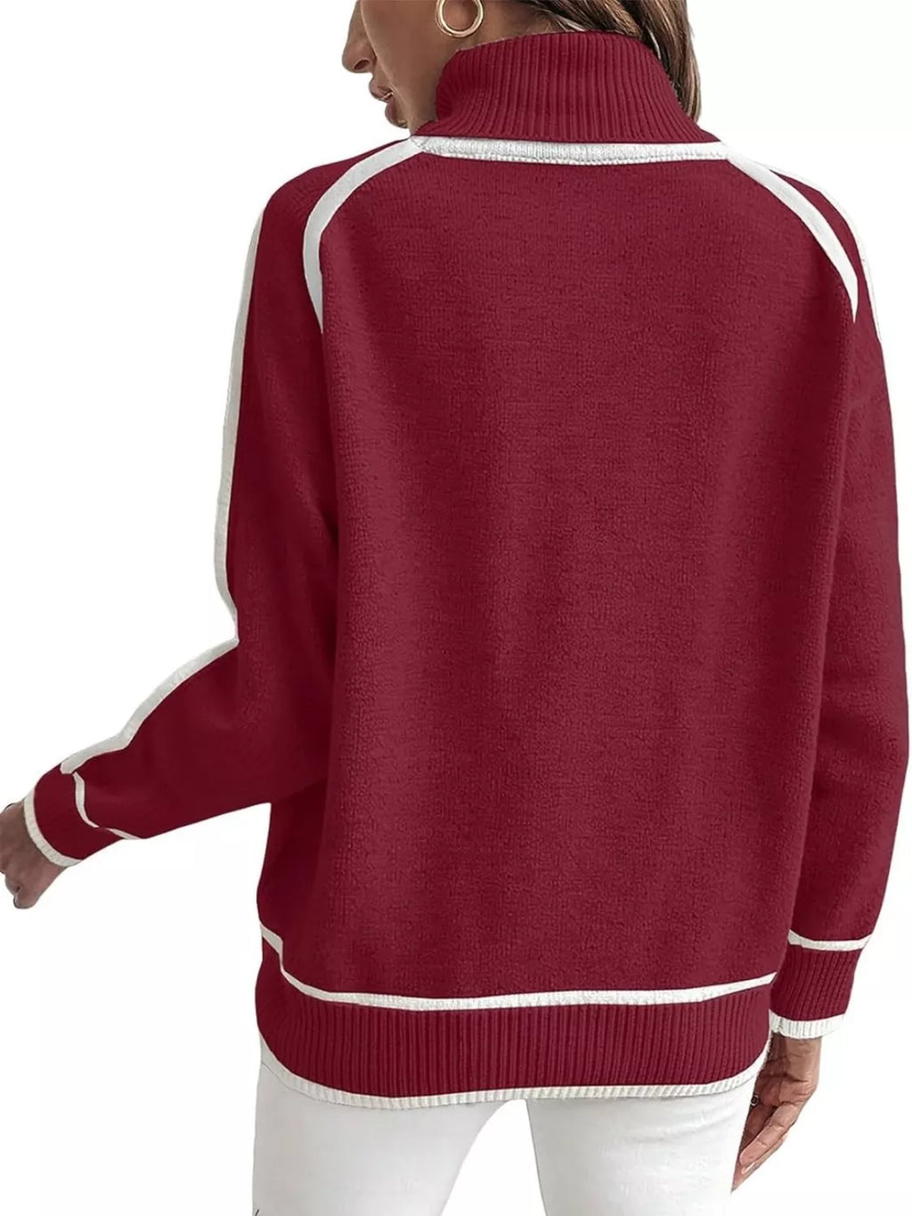 Full Size Turtleneck Contrast Trim Sweater Plus Size