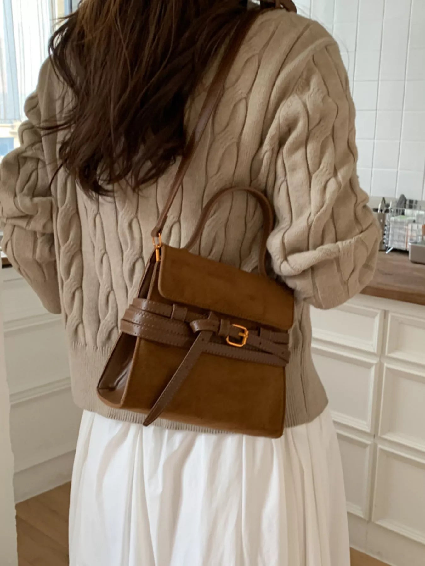 Suede Buckle Decor Crossbody Bag