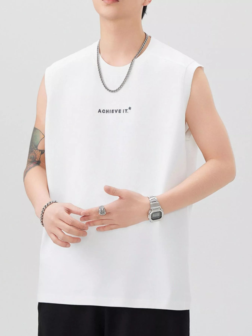 Men's Plus Size Letter Round Neck Tank