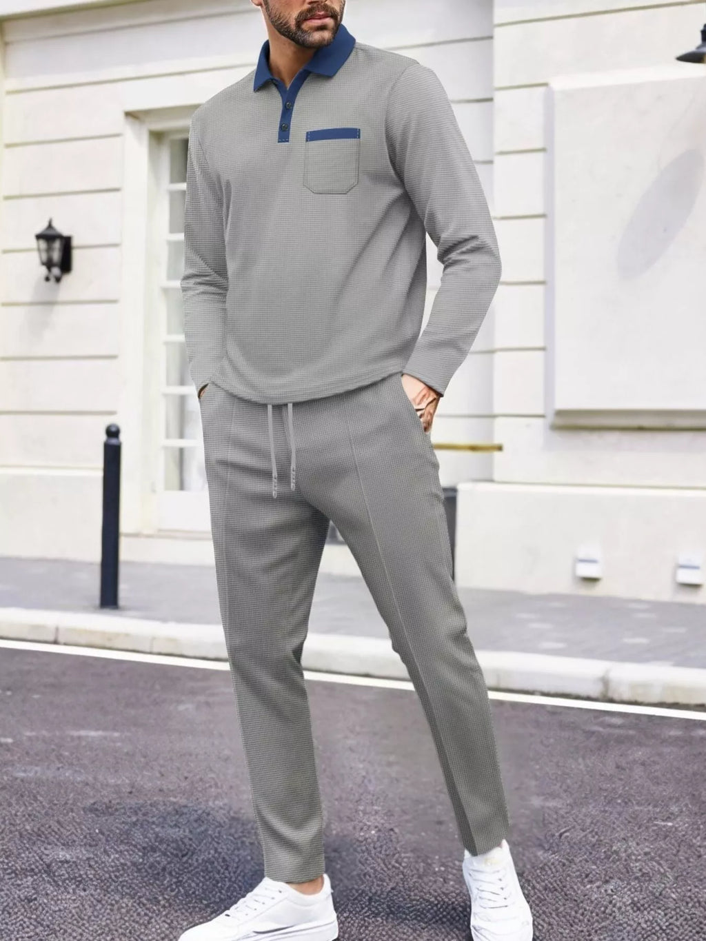 Men's Full Size Long Sleeve Top and Pants Set Plus Size