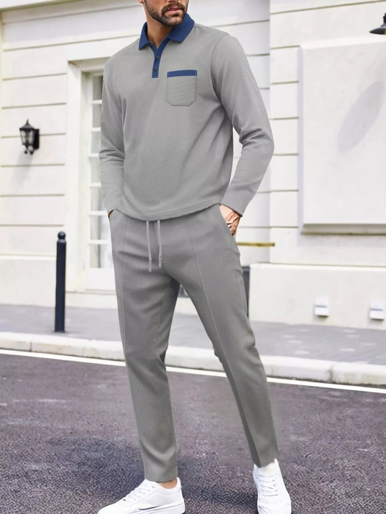 Men's Full Size Long Sleeve Top and Pants Set Plus Size