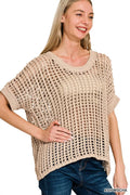 Zenana Fish Net Short Sleeve Crochet Knit Cover Up