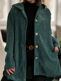 Full Size Corduroy Button Up Hooded Jacket Plus Size