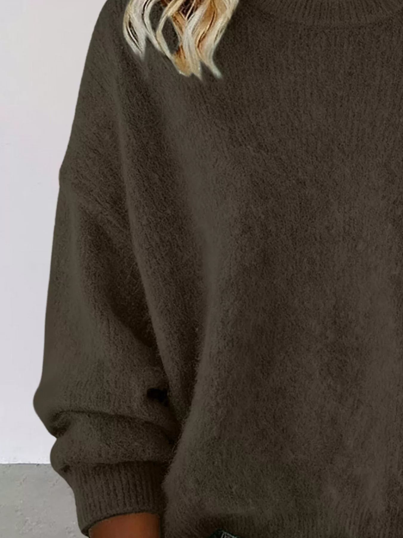 Full Size Round Neck Dropped Shoulder Sweater Plus Size
