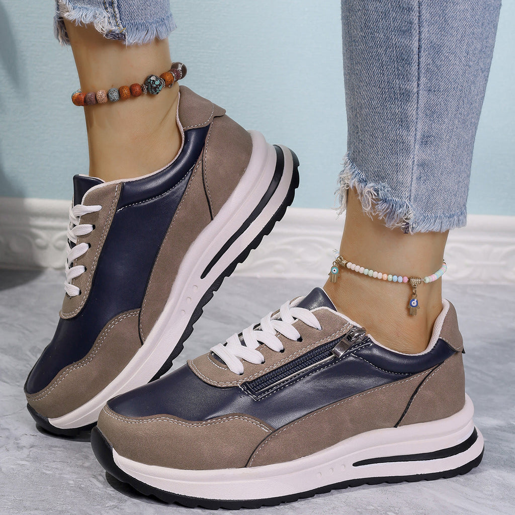 Zipper Detail Lace Up Sneakers