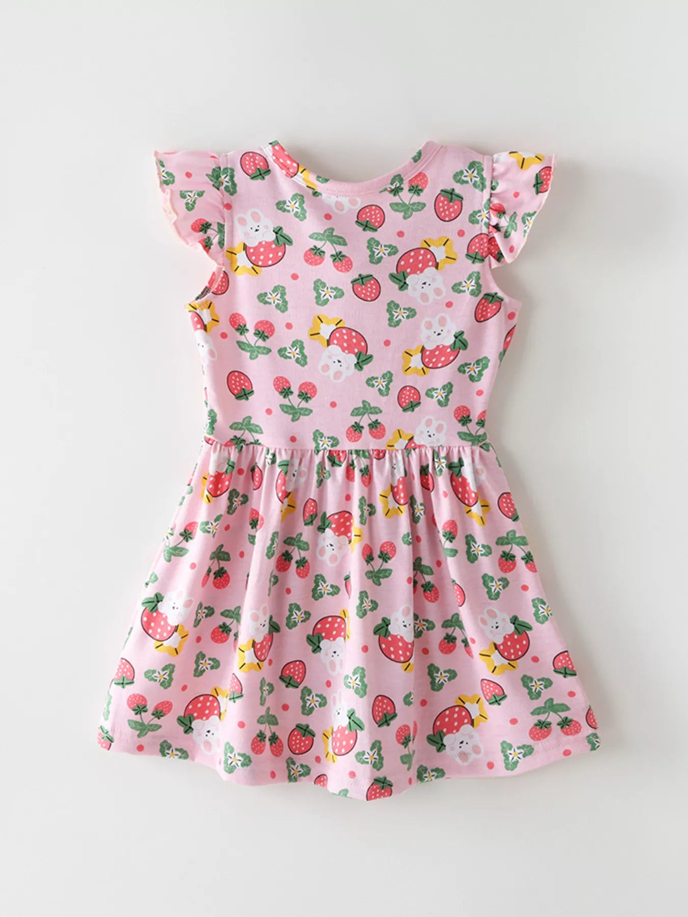 Children's Strawberry Print Ruffle Sleeve Dress