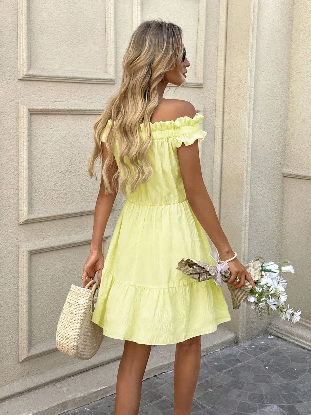 Off-Shoulder Ruffle Hem Summer Dress