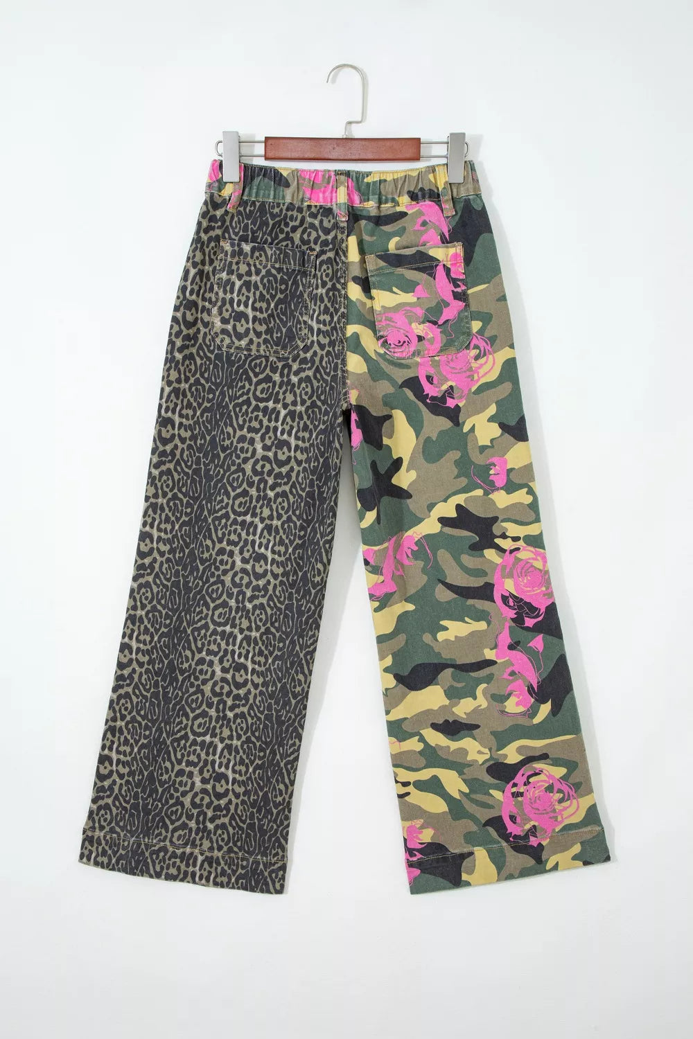 Multicolour Retro Floral Leopard Contrast Patchwork Raw Hem Jeans