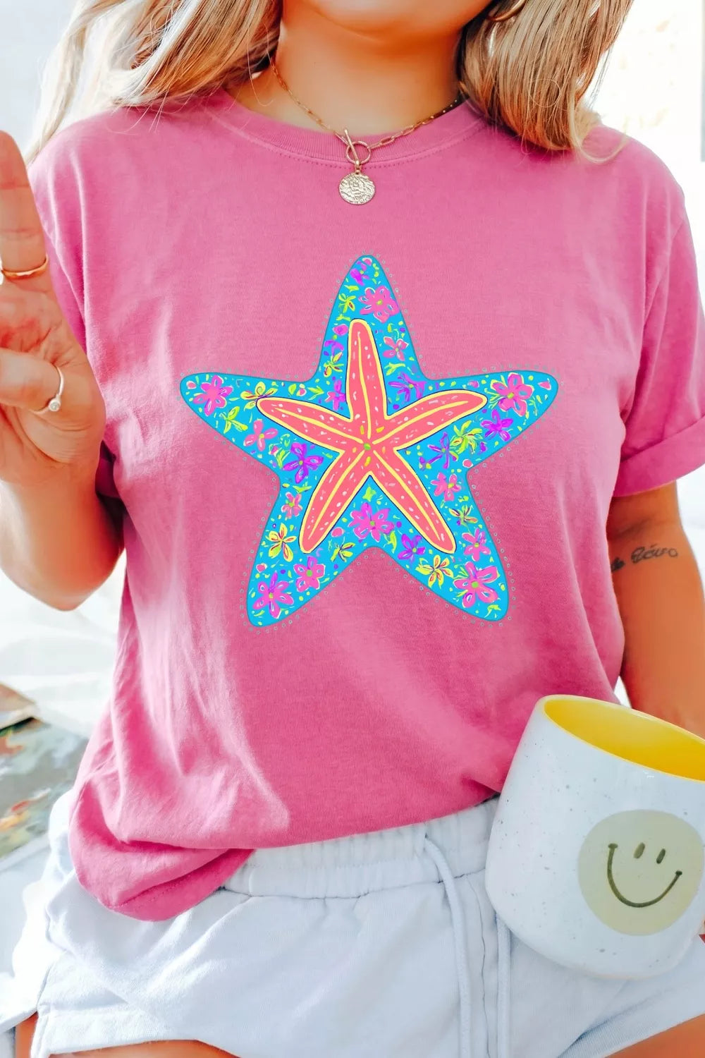 Starfish Graphic Round Neck T-Shirt