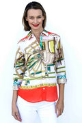 3/4 Sleeve Melon And Chartreuse Wagon Wheel Print