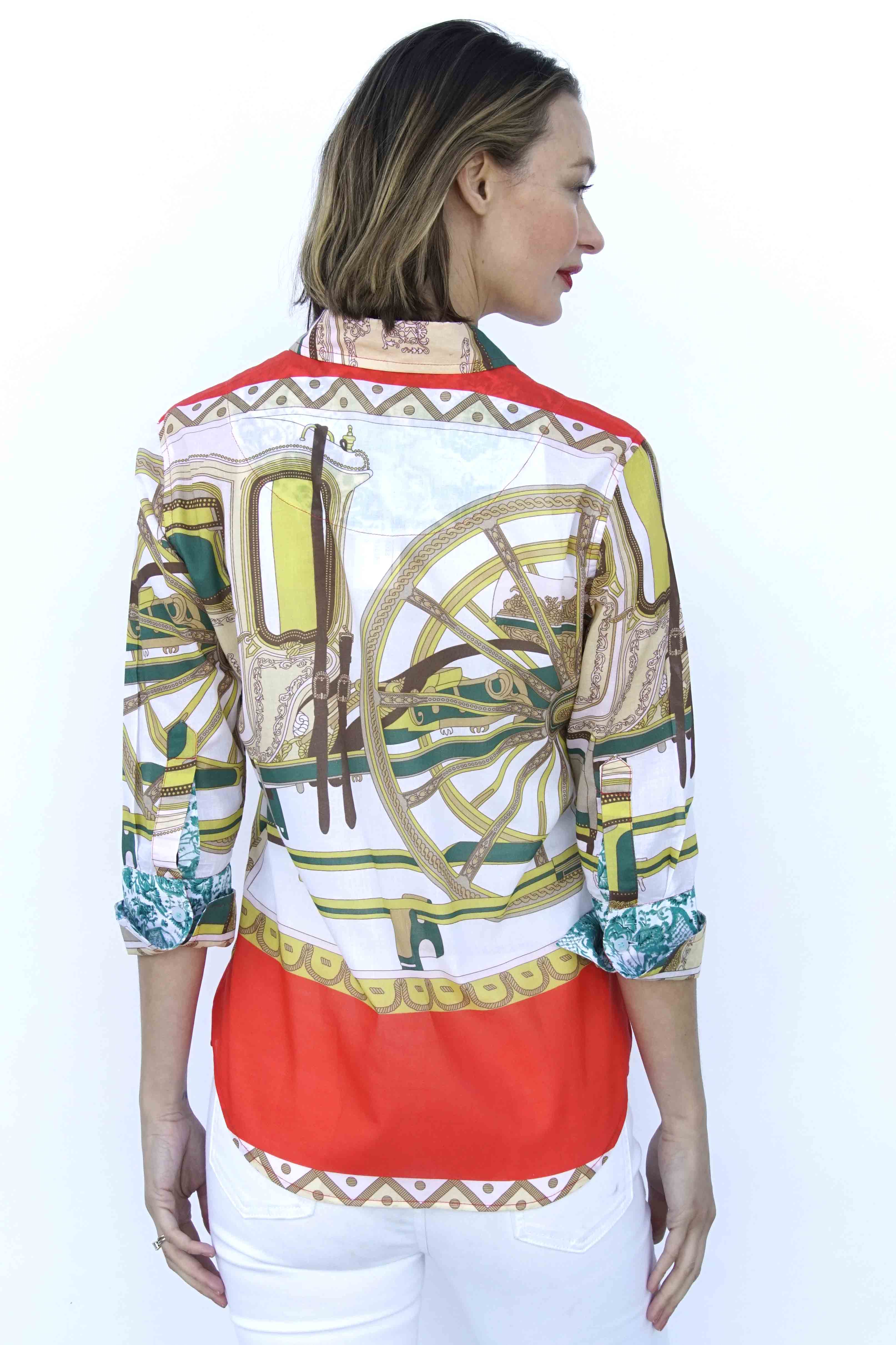 3/4 Sleeve Melon And Chartreuse Wagon Wheel Print
