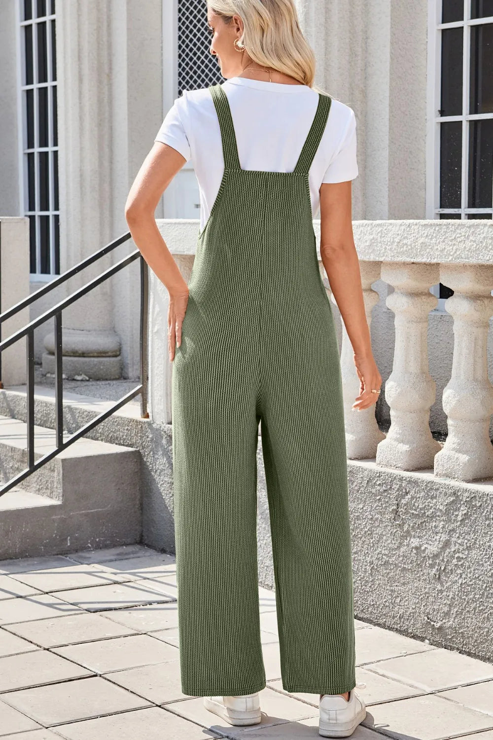 Lovelet Square Neck Wide Strap Overalls with Pockets