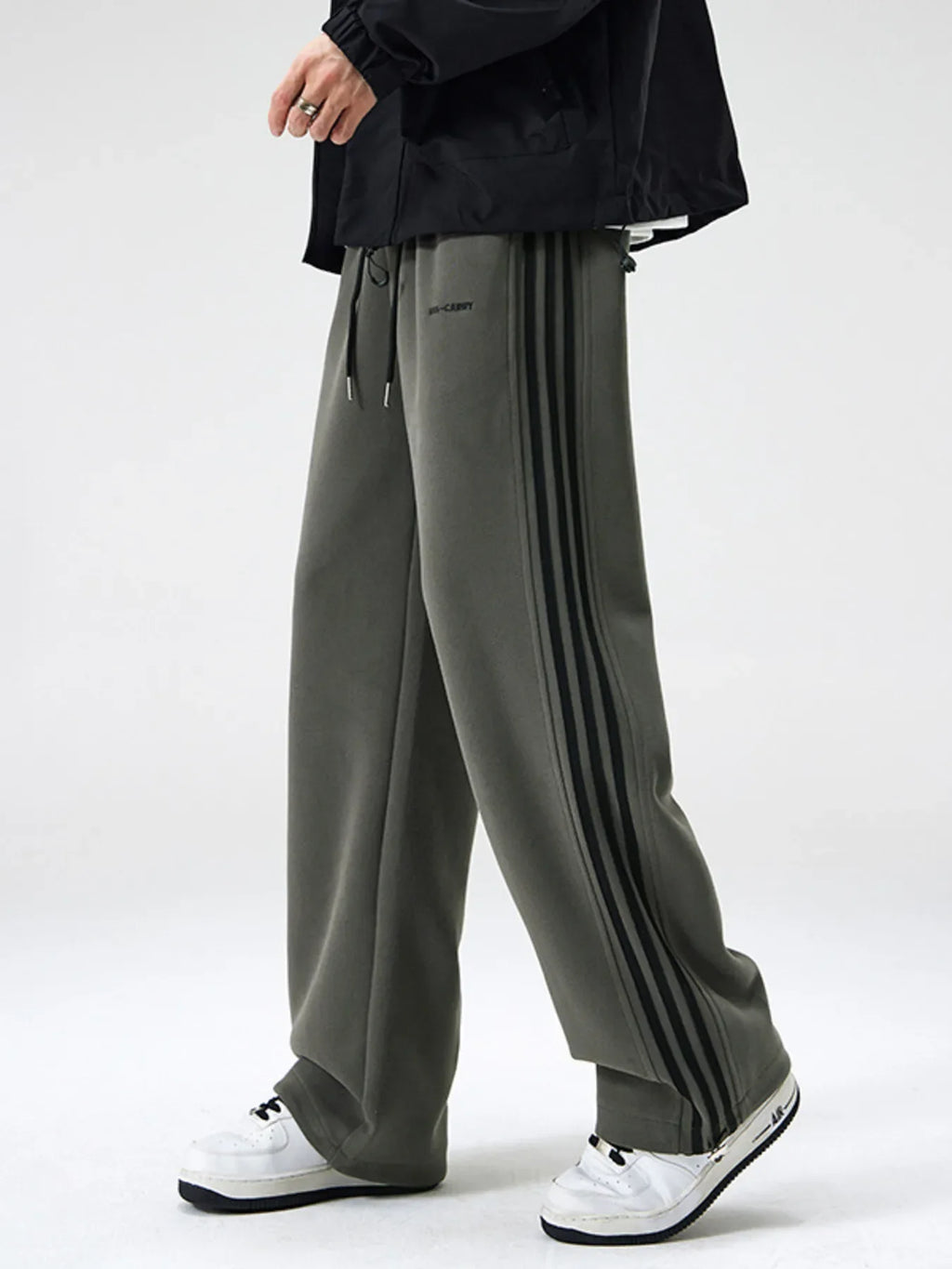 Men's Plus Size Drawstring Striped Wide Leg Pants