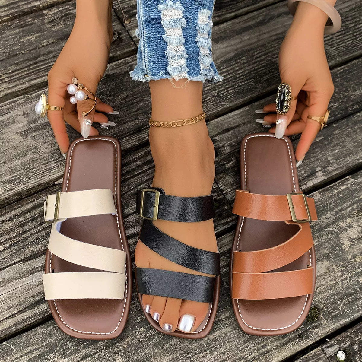 Open Toe Buckle Sandals