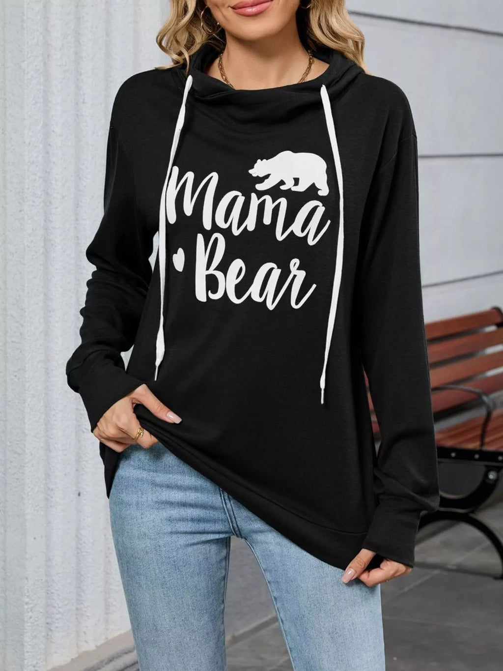 Contrast Letter Graphic Drawstring Long Sleeve Hoodie
