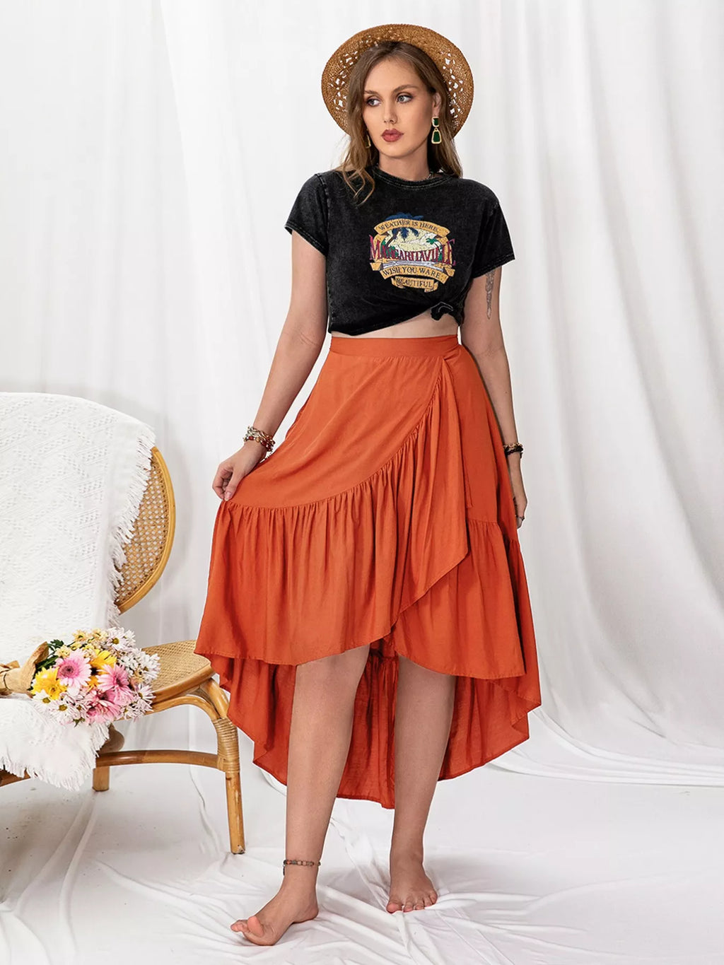 Plus Size Ruffled High-Low Skirt