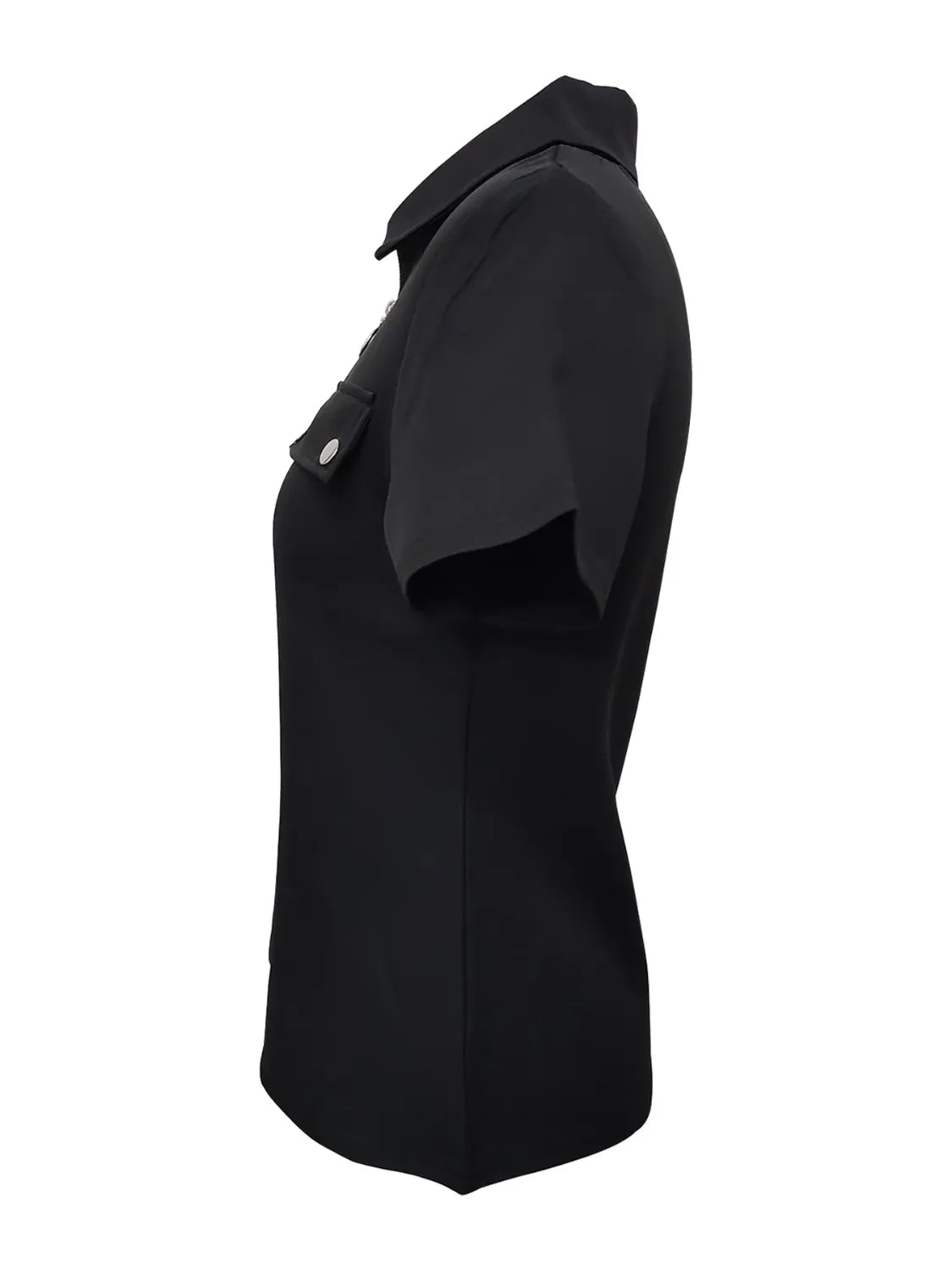 Zip Collar Short Sleeve Top