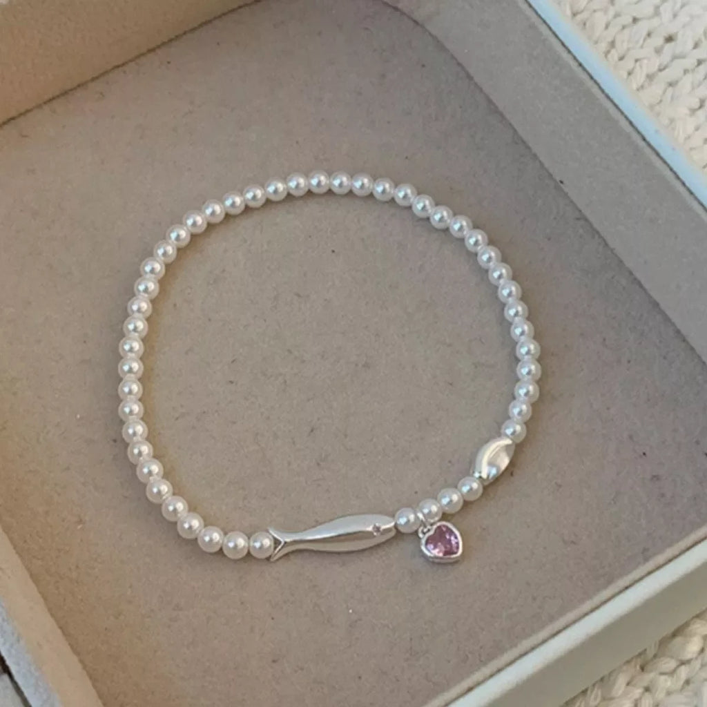 Pearl Fish Bracelet with Heart Charm