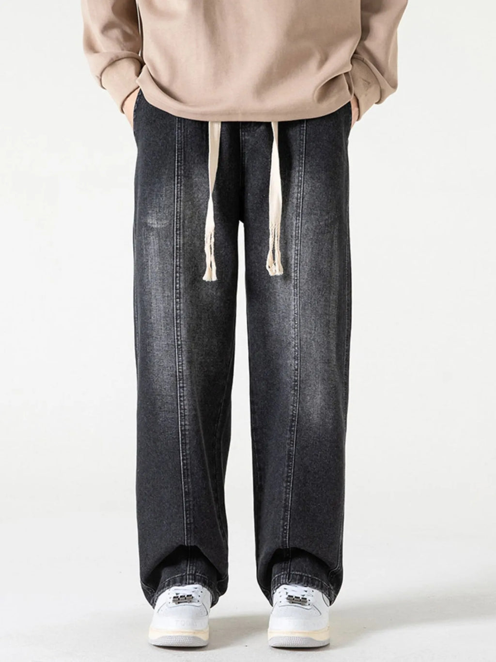 Men's Full Size Drawstring Wide Leg Jeans Plus Size