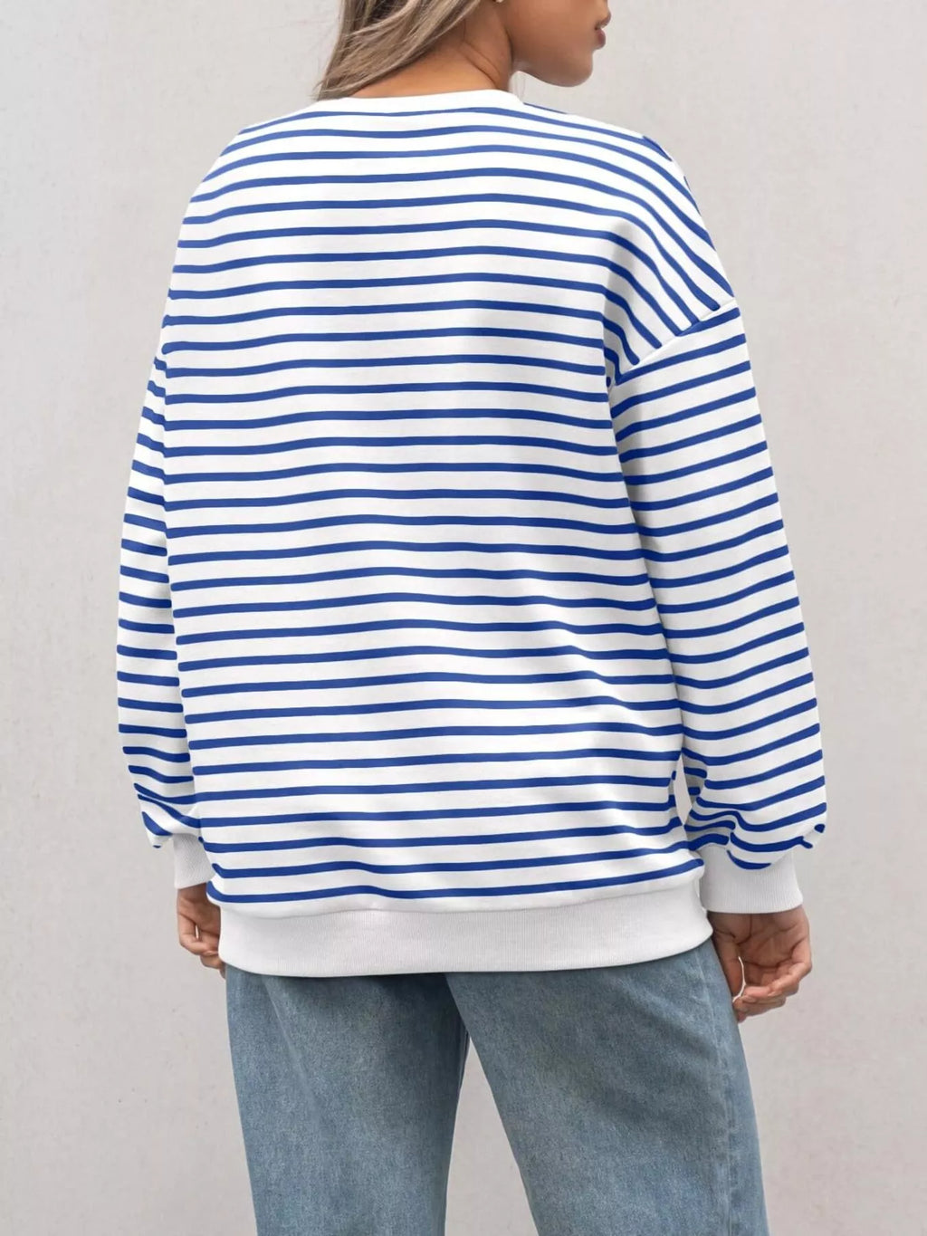 Striped Round Neck Oversized Casual Sweatshirt