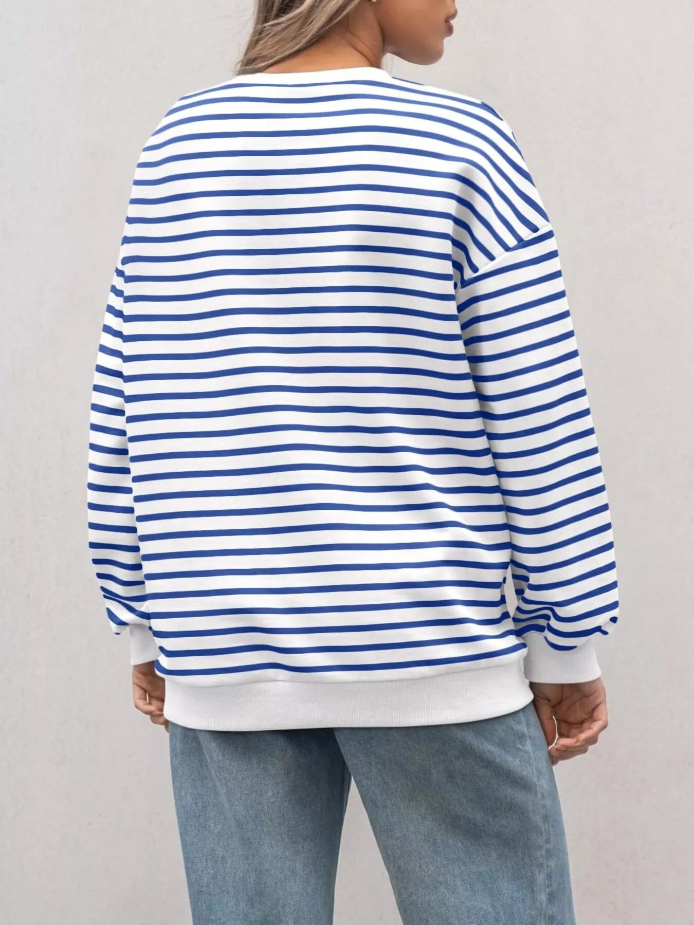 Striped Round Neck Oversized Casual Sweatshirt