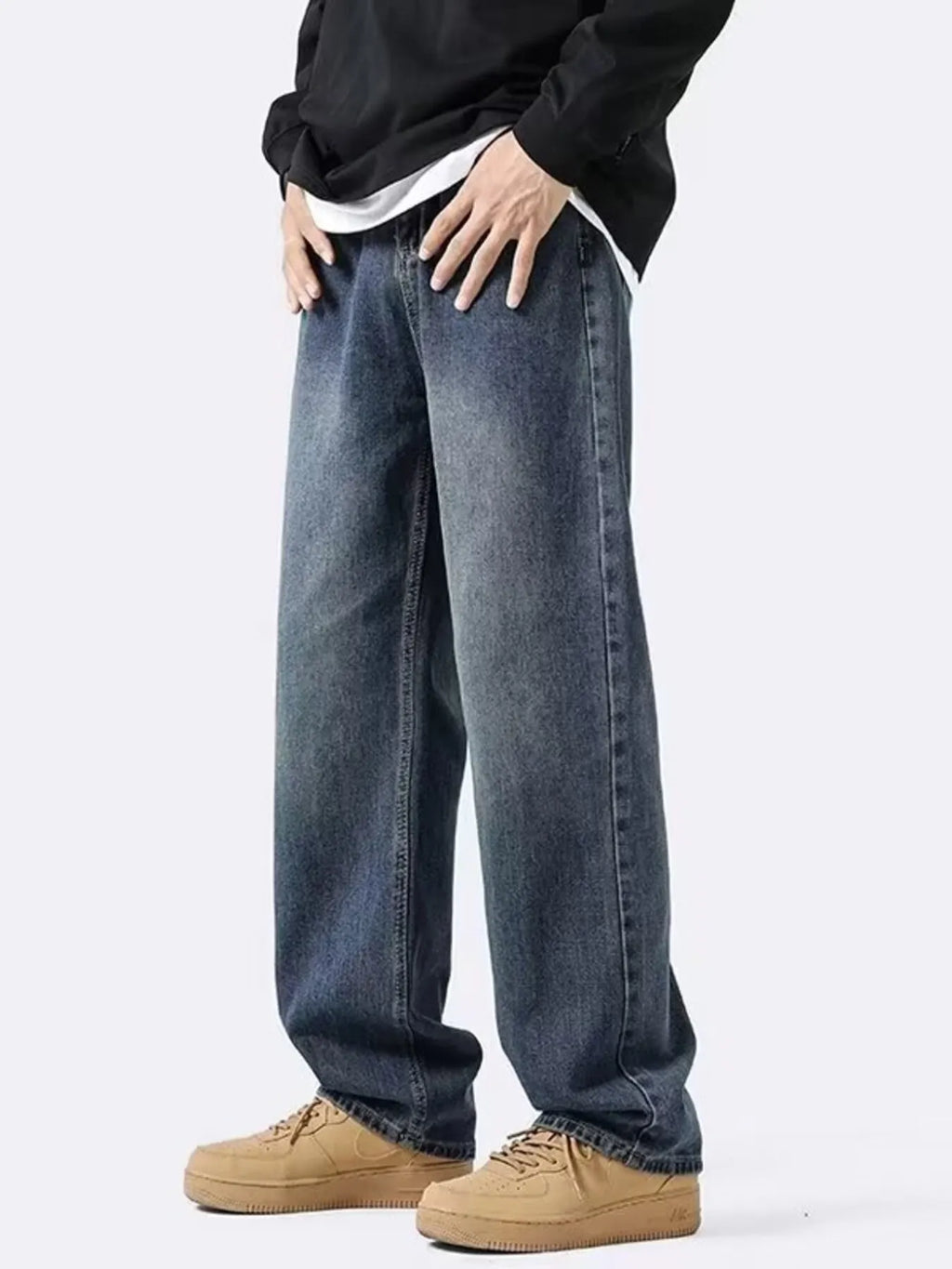 Men's Full Size Vintage Wash Loose Fit Jeans Plus Size