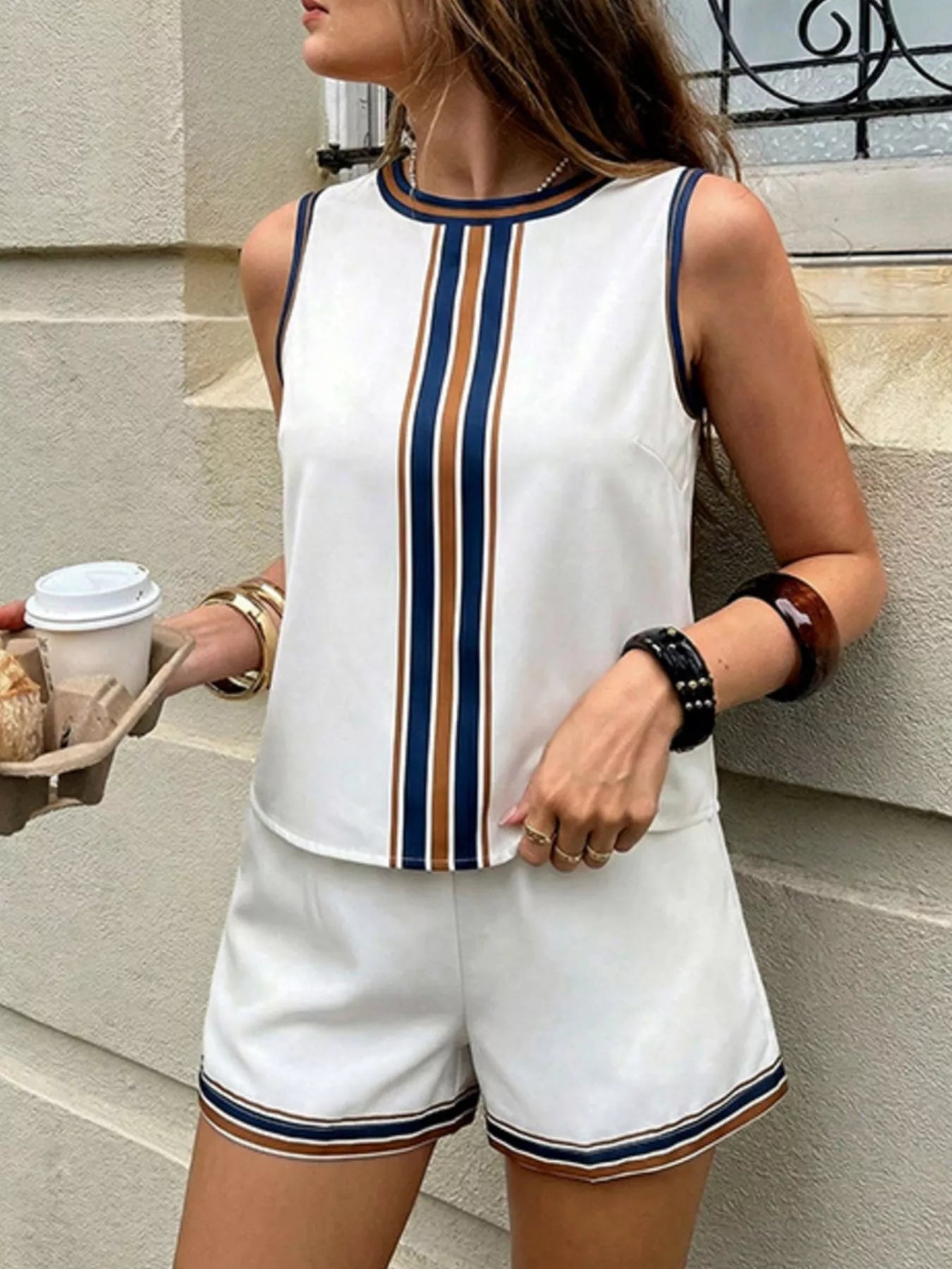 Striped Sleeveless Top and Shorts Set