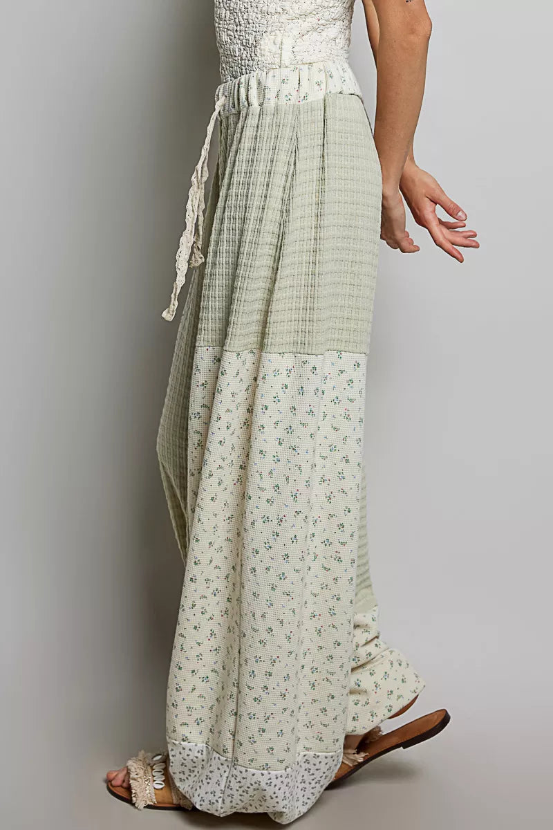 POL Patchwork Mixed Knit Wide Leg Pants