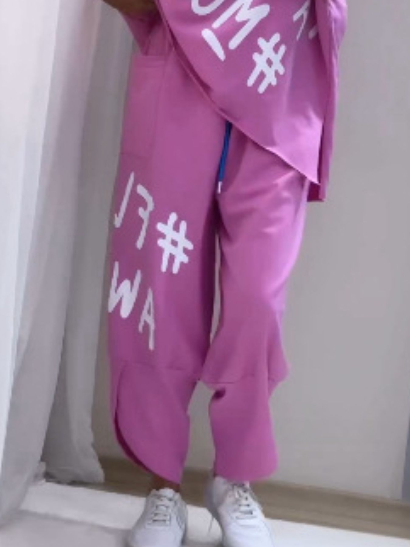 Full Size Letter Round Neck Tee and Drawstring Pants Set Plus Size