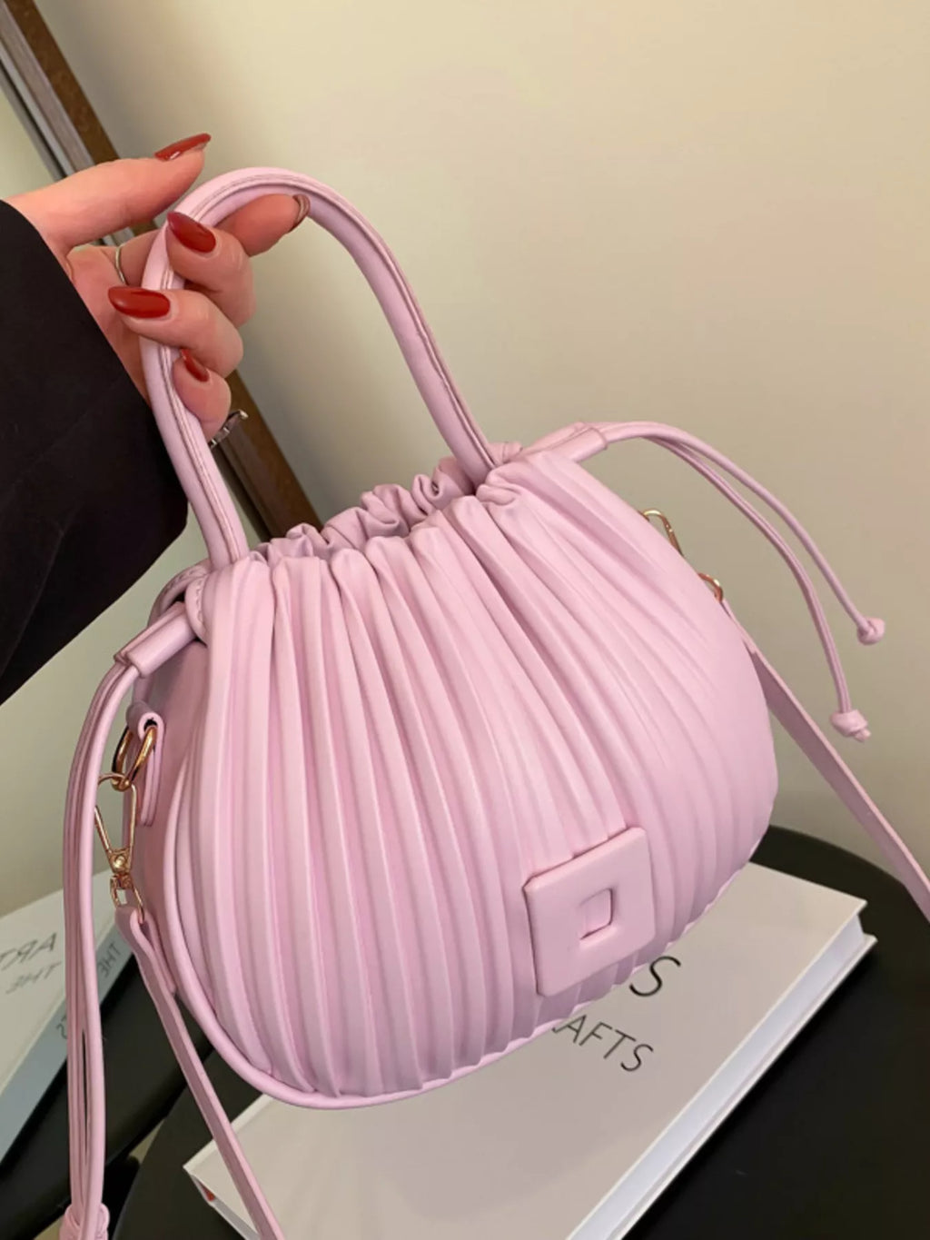 Pleated Bucket Crossbody Bag with